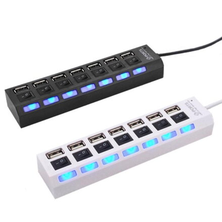 7 Ports USB2.0 High Speed Hub, biely s adaptérom