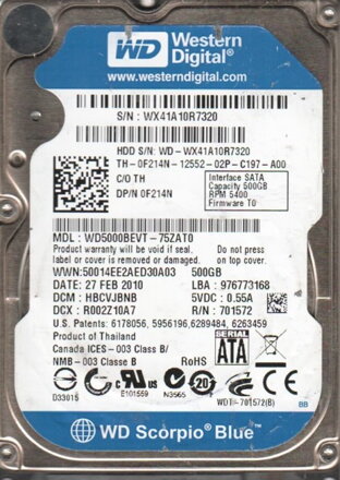 WD5000BEVT-75ZAT0, 2.5" SATA HDD