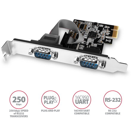 Axagon PCEA‑40 PCIe RS‑232 radič – DB9 / DB25