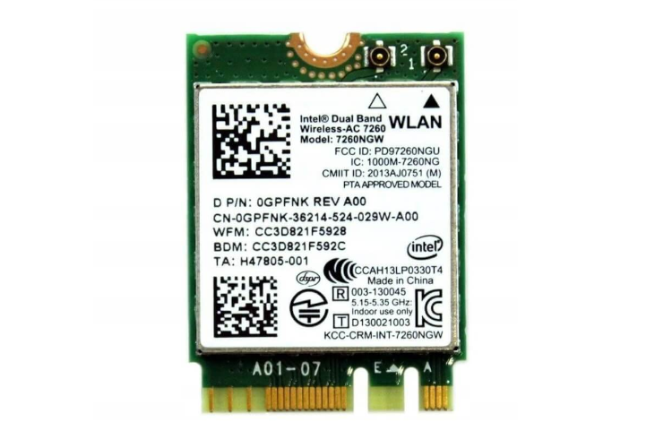 Intel 7260NGW, Dual Band Wireless, half mini M.2 PCIe