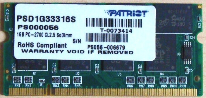 Patriot PSD1G33316S, 1GB SO-DIMM DDR RAM