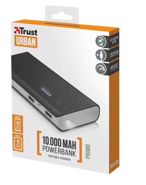 Trust Primo Power Bank 10000 mAh, black